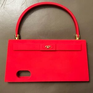 Tory Burch Red Phone Case with Gold Accents